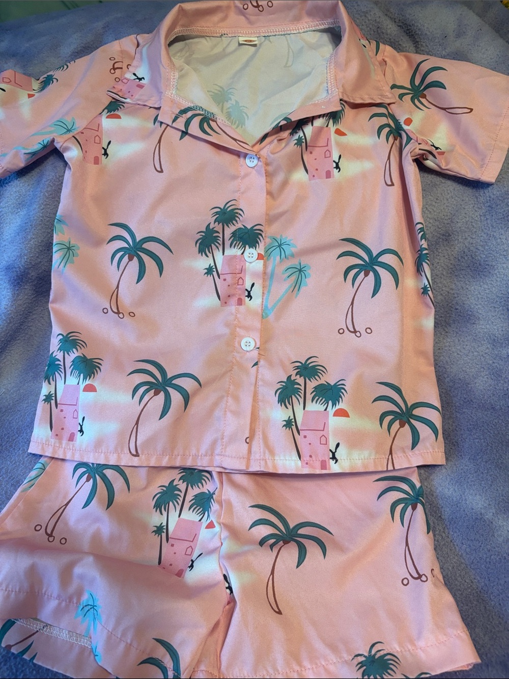 ' Pink Palm Tree Matching oh shirt and short Set